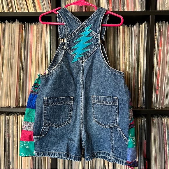 denim patchwork overalls baby grateful festival dead head bolt 💚⚡️💙 cute co. - Picture 3 of 9